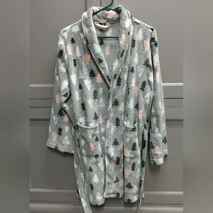 Plush Robe Tree Design Ladies Small w/ Pockets Belt Gray Black Pink Green White